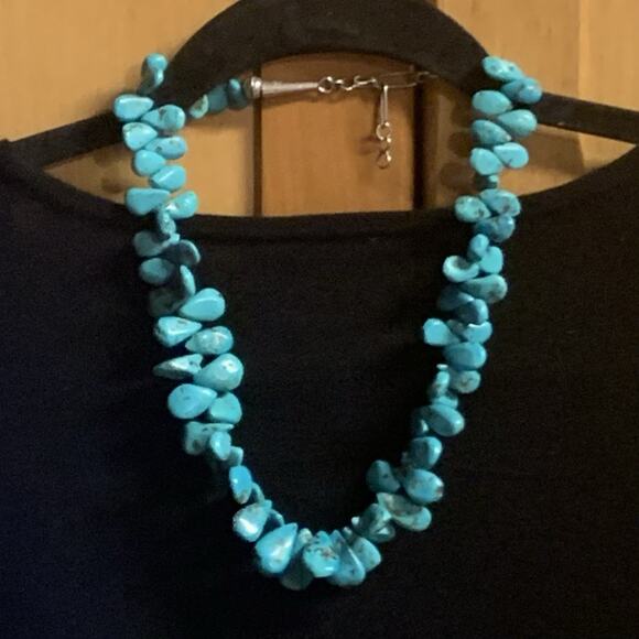 Sterling Silver and Turquoise Hand Strung Necklace Vintage 20.5 Inches - Picture 1 of 6